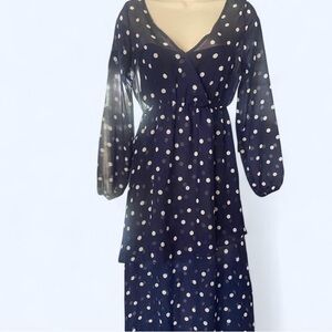 Elegant Navy Polka Dot Dress